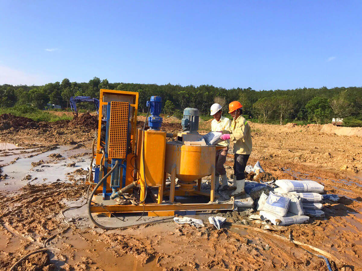 grout injection station in dam working site